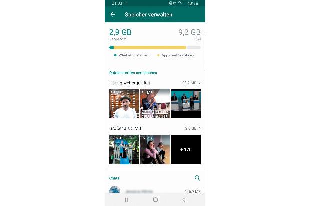 Whatsapp bietet eine sortierbare Liste aller Dateien, die Sie auf Ihrem Smartphone gespeichert haben.