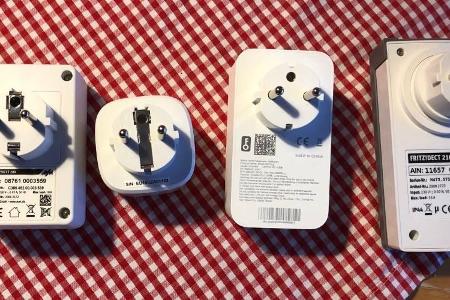 Von links nach rechts: AVM Fritz Dect 200, Eve Energy, Amazon Smart Plug, AVM Fritz Dect 210.