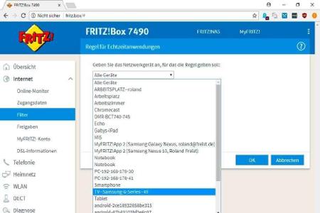 Über die Liste der Netzwerkgeräte lassen sich einzelne Clients auswählen und bearbeiten.
