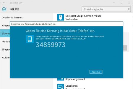 Beim Koppeln von Windows mit einem Smartphone muss die angezeigte Sicherheits-PIN zur Bestätigung eingeben werden.