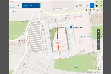 Mit der integrierten Karten-App von Windows lassen sich auf einfache Weise Entfernungen messen und so beispielsweise die Abm...