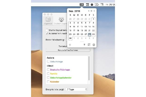 Die Funktionen des Apple-Kalenders lassen sich mit Tools wie Itsycal erweitern.