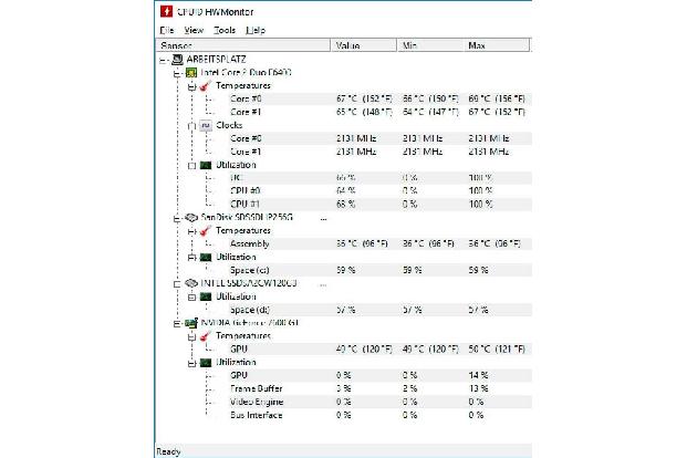 Die Freeware Cpuid Hwmonitor zeigt die aktuellen Temperaturen von CPU, Massenspeichern und Grafikchip.