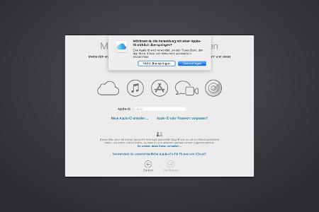 Überspringt man die Angabe der Apple-ID, kann man die iCloud-Einstellungen später in der Systemeinstellung vornehmen.
