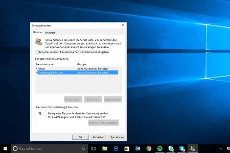 Bei Windows 10 ohne Passwort automatisch anmelden