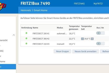 Sämtliche Smart-Home-Geräte von AVM lassen sich im Webfrontend der Fritzbox verwalten.