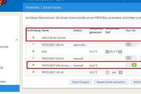Telekom-Bewegungsmelder oben und AVM Fritz Dect 200 unten.