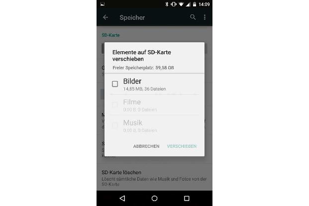 Beim Verschieben lassen sich für Bilder, Filme und Musik getrennte Entscheidungen treffen.