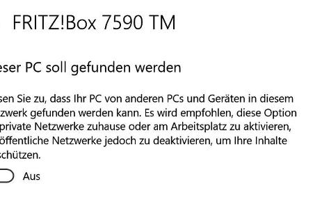 Zu beachten ist, dass Windows das Profil für öffentliche Netzwerke nutzt.