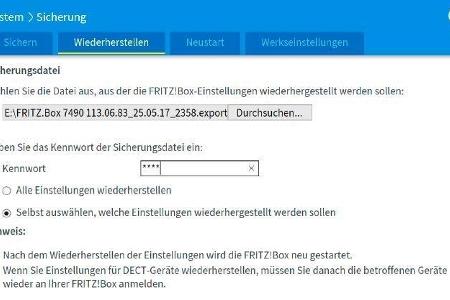 Wiederherstellung der Einstellungen.
