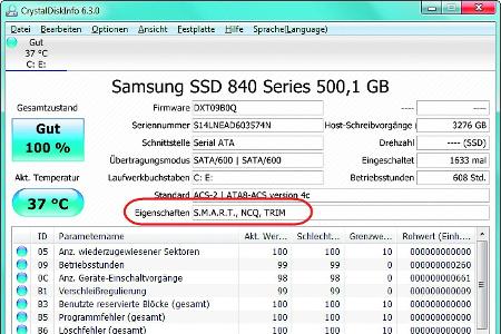 Sie können mithilfe des Analyseprogramms Crystaldiskinfo ermitteln, ob Ihre SSD TRIM unterstützt.