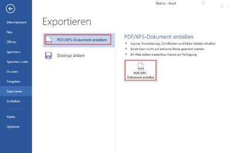 Dokumente lassen sich alternativ als PDF exportieren.