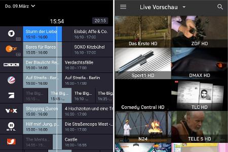 Ein elektronischer Programmführer (EPG) ist überall Standard. Eine Live-Vorschau wie sie die Zattoo-App bietet hingegen nicht.