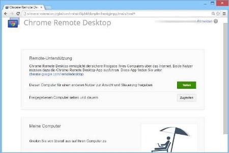 PC-Fernsteuerung: Sie können im Browser nach der Installation der Google Chrome Erweiterung Chrome Remote Desktop auf einen ...