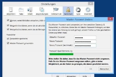 Zentralkennwort: Ein Master-Passwort vergeben Sie in den Einstellungen in Firefox, um alle Log-in-Daten mit dem Passwort zu ...