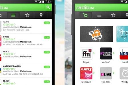 Die schön sortierte Radio.de-App bietet Ihnen mehr als 10.000 Radio-Streams.