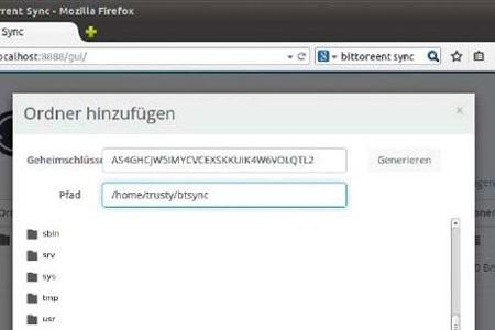 Damit Daten synchronisiert werden, muss man den Schlüssel des Ordners eingeben und den Zielordner benennen.