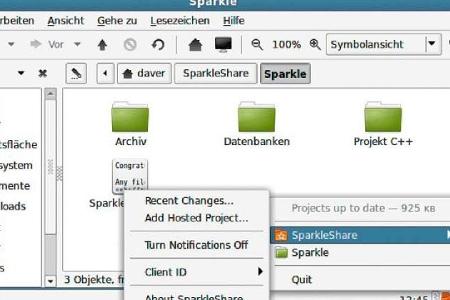 So sieht der Linux-Client von Sparkleshare aus: Damit das Programm läuft, benötigt man das Mono-Framework. Die Verbindung wi...