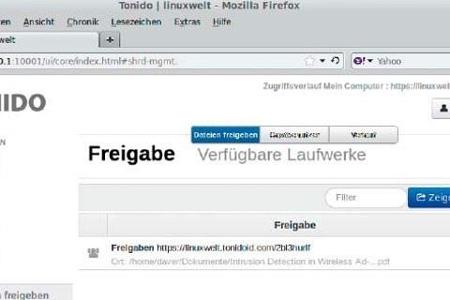 Das ist die Weboberfläche von Tonido: Über https://[benutzername].tonidoid.com können Sie auf den Speicher zugreifen.