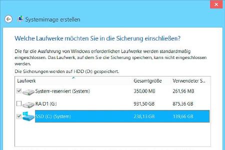 Wählen Sie aus, welche Laufwerke Bestandteil der Sicherung sein sollen.
