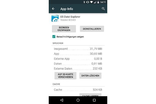 In der Detailansicht erkennt man, ob sich eine App auf die Micro-SD-Karte verschieben lässt.