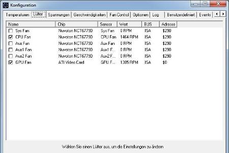 Wenn Sie nur bei wirklich aktiven Lüftern einen Haken setzen, gestalten Sie die Ansicht etwas übersichtlicher.