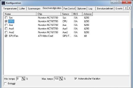 Sie können unter dem entsprechenden Auswahlfenster einstellen, mit wie viel Prozent der Lüfter minimal oder maximal drehen s...