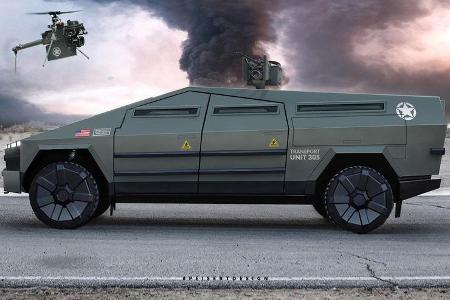 Tesla Cybertruck Militär Panzer Transporter Render Design