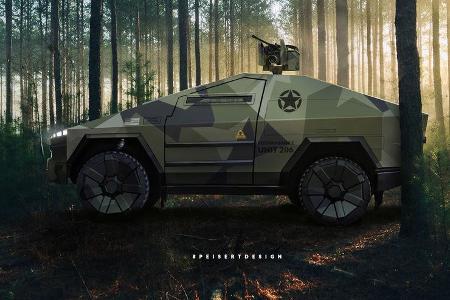 Tesla Cybertruck Militär Panzer Transporter Render Design