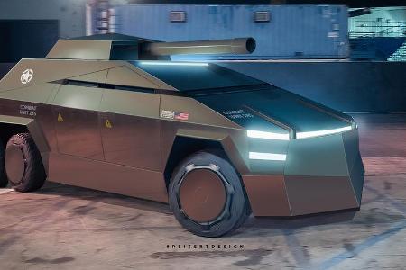 Tesla Cybertruck Militär Panzer Transporter Render Design