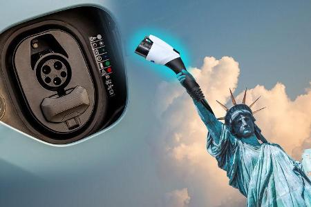 Amerika New York Elektrifizierung Elektro Freiheitsstatue Collage Stecker Buchse