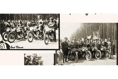 Im Bild links oben ist Bernd Rosemeyer zu sehen. Er steht neben seiner Maschine und wartet auf den Start.