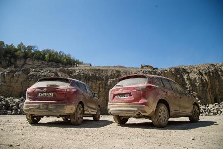 Mazda CX-5, Nissan Qashqai, Heckansicht, Schlamm