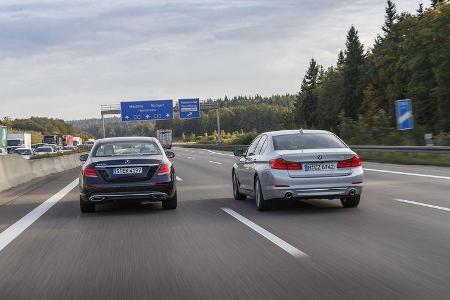 BMW 520d, Mercedes E 220 d, Exterieur Heck