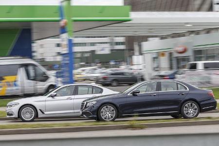 BMW 520d, Mercedes E 220 d, Exterieur Seite