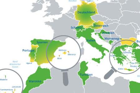 Last-Minute-Barometer: Rot bedeutet stark gebucht, gelb gut, grün hat noch Kapazitäten