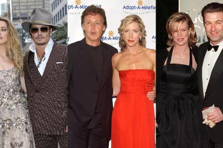 Nicht nur Amber Heard und Johnny Depp (li.) liefern sich einen Rosenkrieg: Auch bei Heather Mills und Paul McCartney sowie K...
