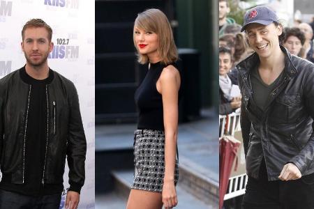 Liebes-Wirrwarr: Calvin Harris (l.), Taylor Swift und Tom Hiddleston
