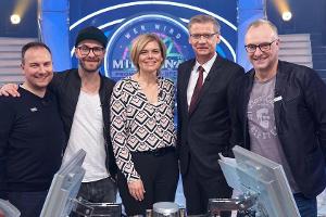 (V.l.n.r.): Tim Raue, Mark Forster, Julia Klöckner, Günther Jauch und Frank Buschmann