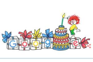 Ganz viele Geschenke, eine Torte und natürlich der Pumuckl sind heute auf Google zu sehen