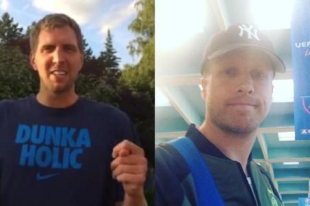 Dirk Nowitzki (li.) drückt dem DFB-Team die Daumen. Oliver Pocher auch.