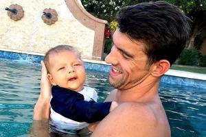 So sieht ein stolzer Papa aus: Michael Phelps mit Söhnchen