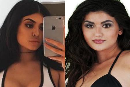Kurven-Star Kylie Jenner (l.) vs. das Model, mit dem die Firma auf Plakaten und Homepage wirbt