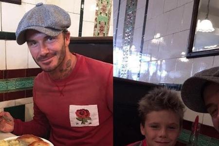 David Beckham genießt das Mittagessen mit seinem Sohm
