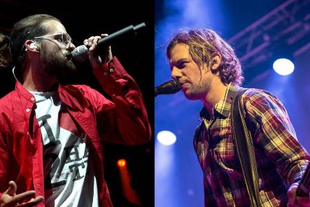 Lassen sich keine Angst machen: Keno von Moop Mama und Rüde von den Sportfreunden Stiller (r.)