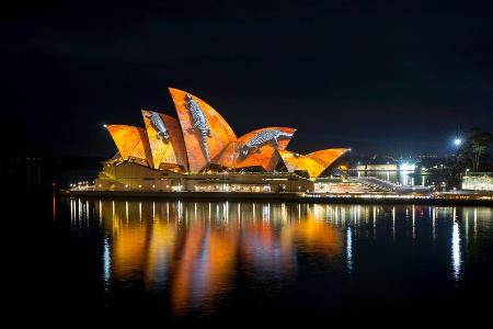 Die weltberühmte Silhouette der Oper von Sydney eignet sich hervorragend für Lichtinstallationen. Das dachten sich auch die ...