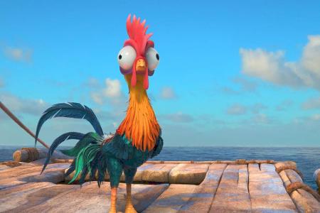 Überraschend findet sich Gockel Heihei auf Vaianas Segelboot ein - der nicht gerade als seefest durchgeht...