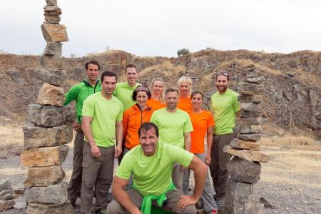 V.l.: Danny Ecker, Markus Beyer, Frank Busemann, Uschi Disl, Britta Steffen, Lars Riedel, Thomas Häßler, Heike Drechsler, Ni...