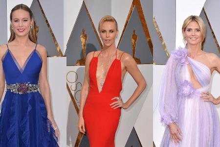 Brie Larson, Charlize Theron, Heidi Klum (v.l.n.r.) begeisterten bei den Oscars 2016. Wer war die schönste Schleppenträgerin...