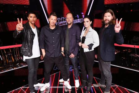 Die fünfköpfige Coaches-Crew (v.l.n.r.): Andreas Bourani, Michi Beck, Smudo, Stefanie Kloß, Rea Garvey